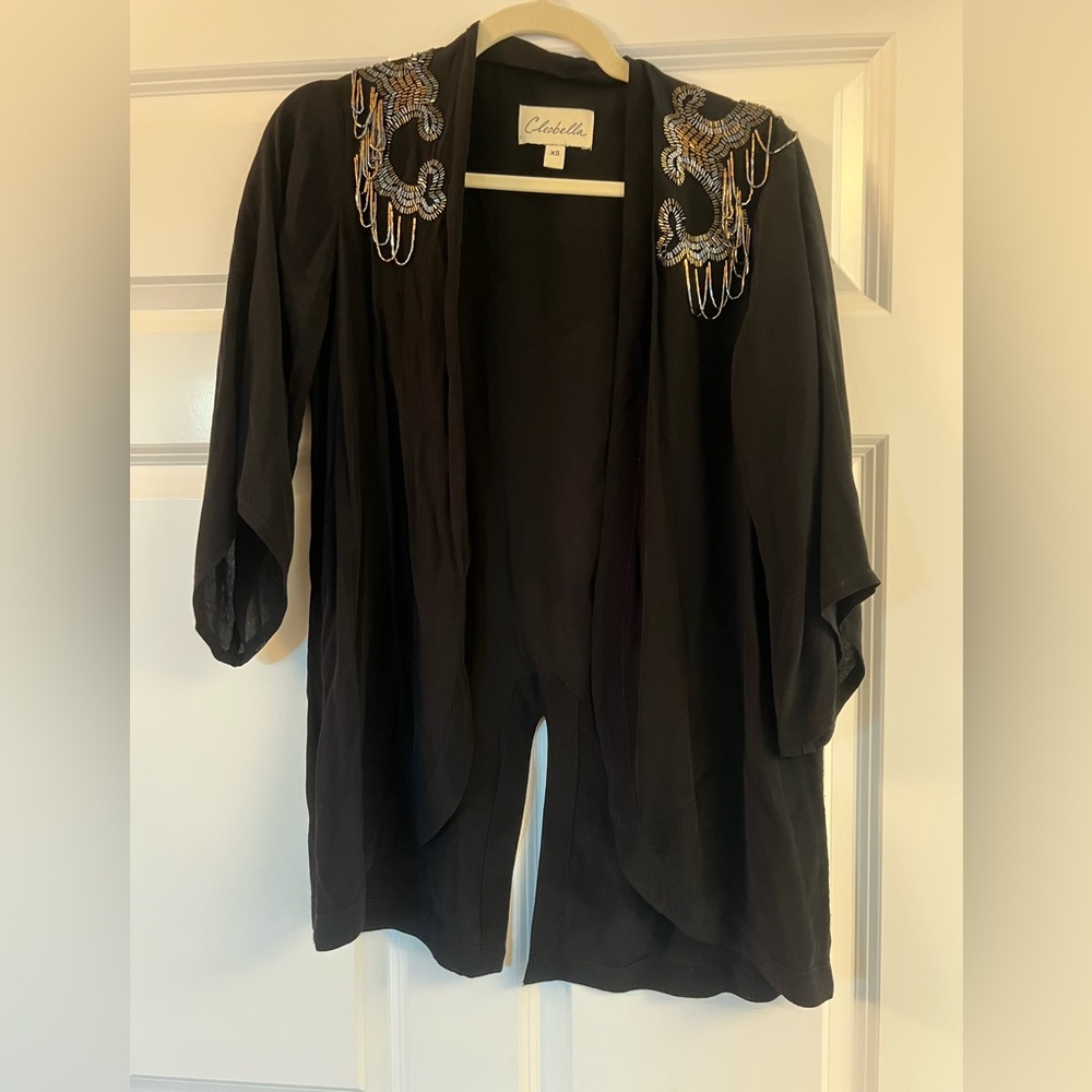 Black CLEOBELLA kimono / jacket with beaded shoulders.